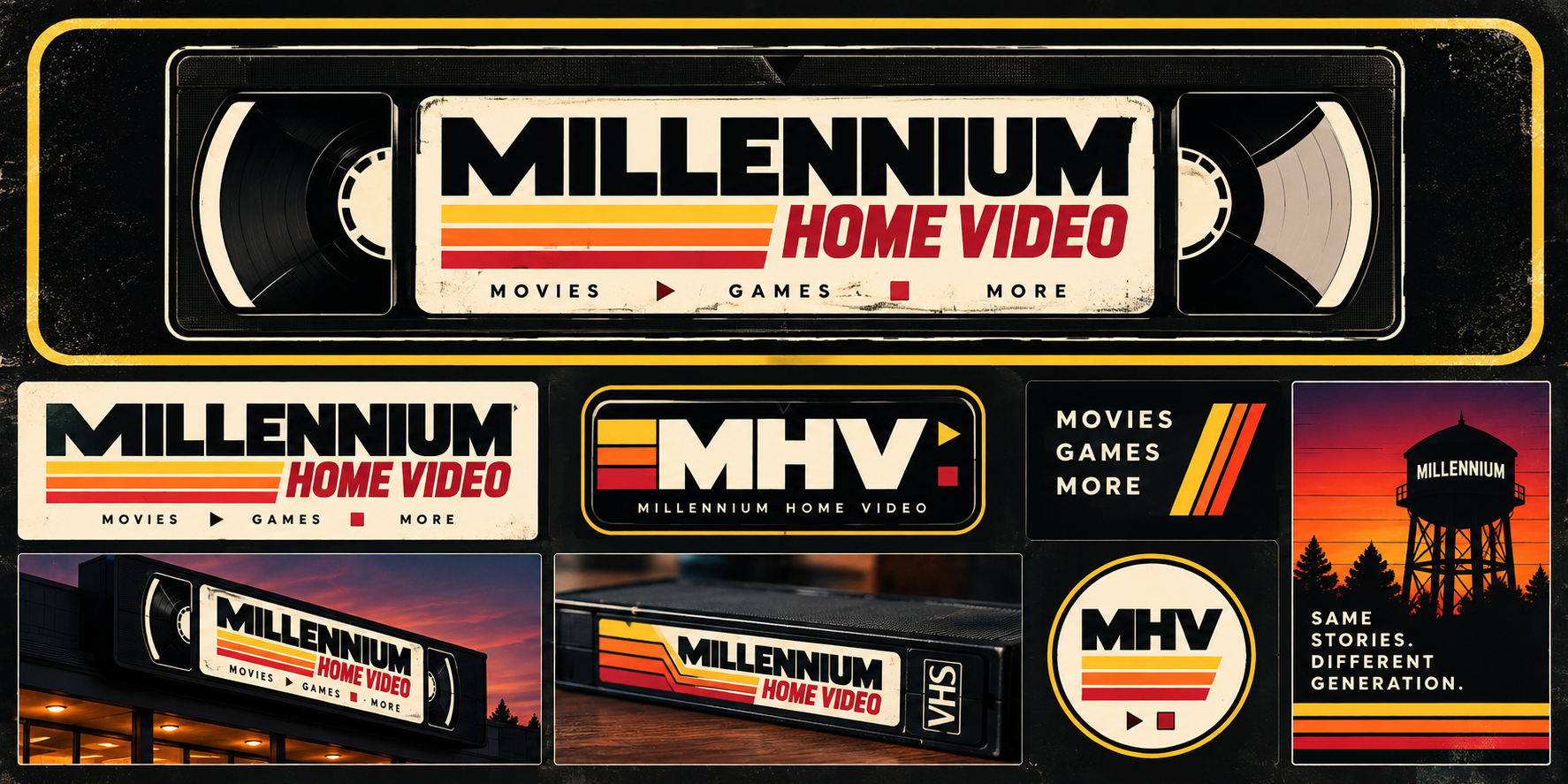 Millennium Home Video brand applications and VHS-inspired graphics